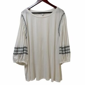 J Jill Womens Embroidered Peasant 3/4 Sleeve Top Size 4X White Casual Everyday